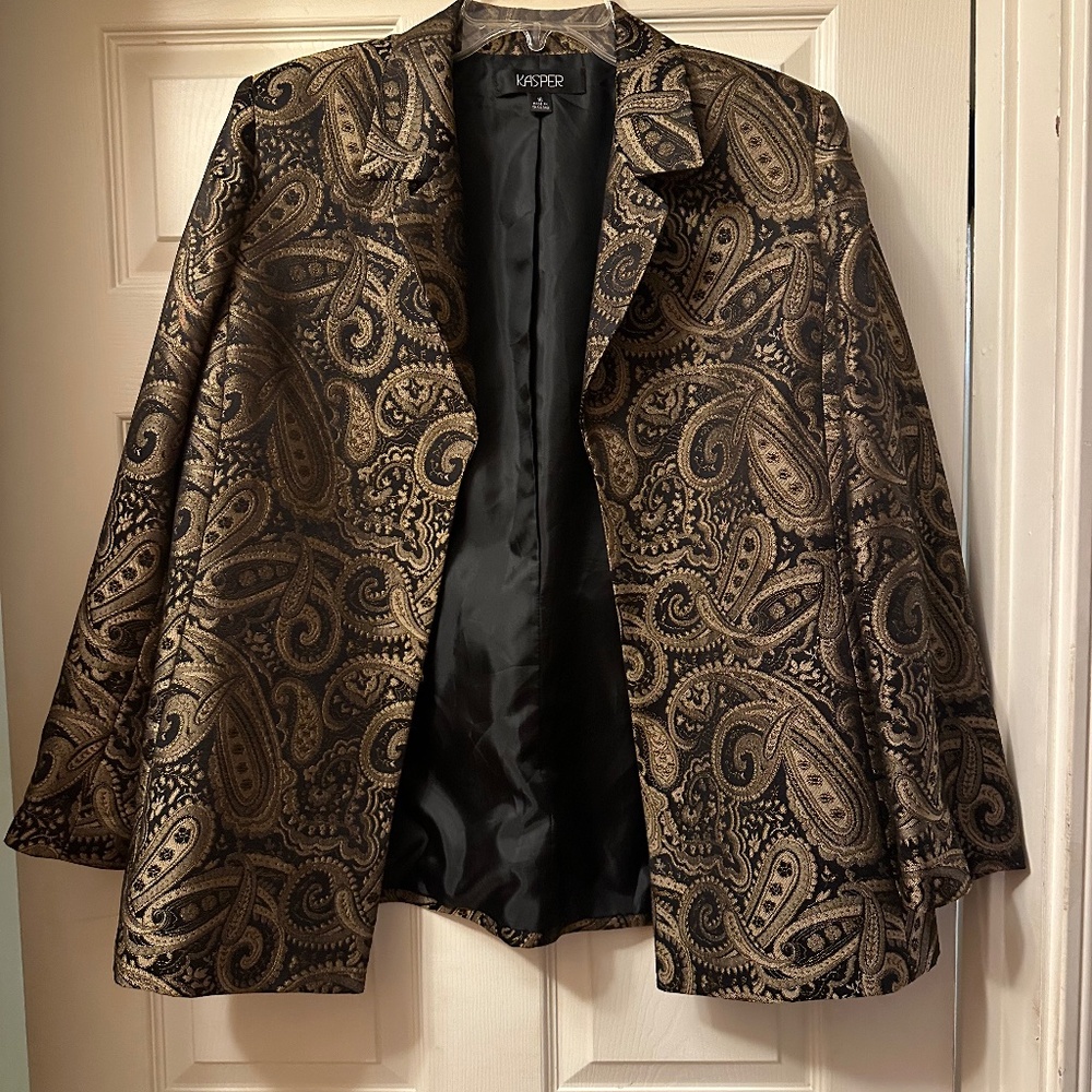 Kasper || Paisley Open Faced Jacket || Size 16 || Polyester || Shoulder Pads